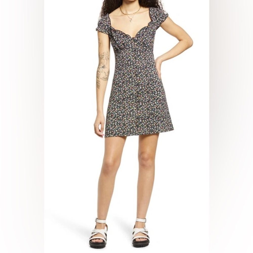 Bp. Bustier Detail Knit Minidress in Black Multi Roses